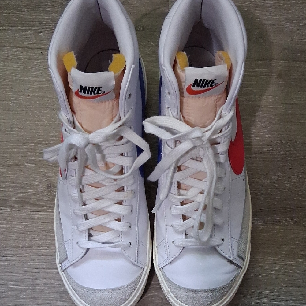Nike White Sneakers with Red and Blue Details